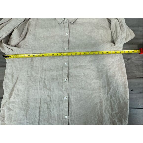100% Linen XL J. Jill Button Shirt Women Extra Large Light Tan Flowy Boho Lagen - Picture 6 of 7
